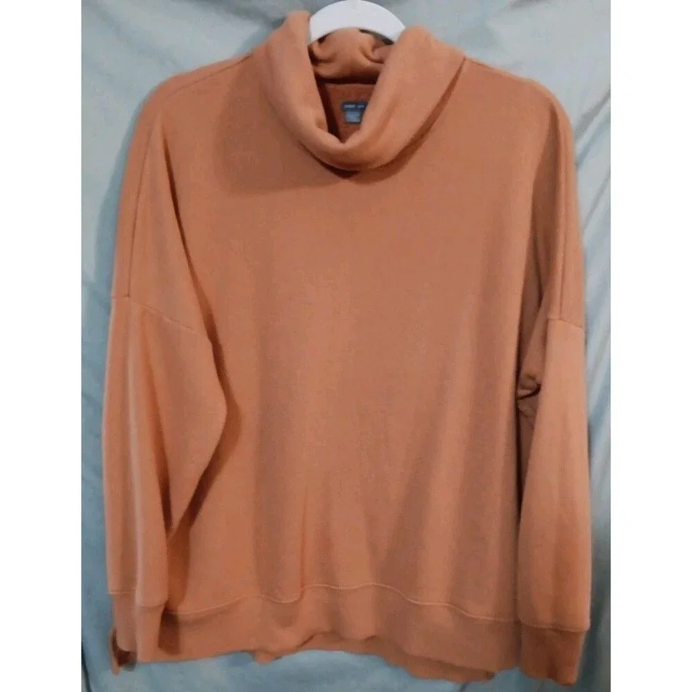 Aerie XS TP Rust Brown Cowl Neck Oversized Raw Hem Sweatshirt Womens Tunic EUC - Picture 1 of 7
